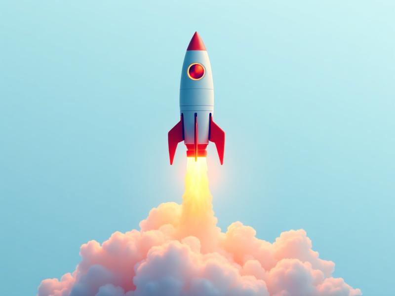 Stylized rocket lifting off — Rocket Fuel Factory accelerator illustration